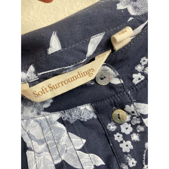 Soft Surroundings Tuberosa Floral Print Roll Tab Sleeve Gray Top Size XS Cotton - Picture 3 of 10